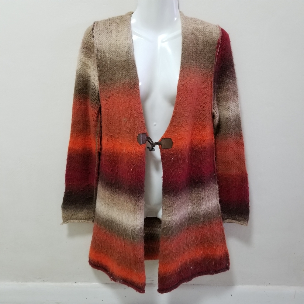 Anthropologie Payton Cardigan Sweater Open Fuzzy Textured Striped Orange Ombre S